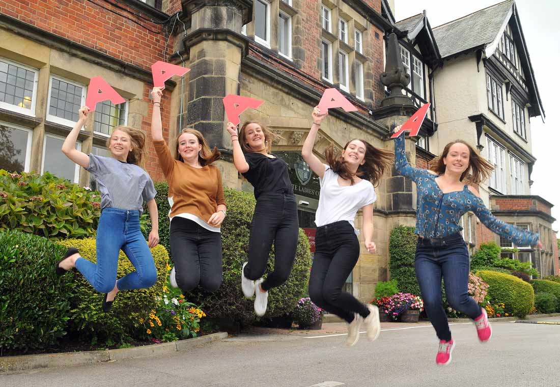 Jumping for joy – Harrogate Ladies’ College pupils celebrate record breaking GCSE results