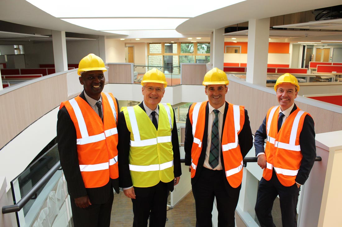 Councillor Richard Cooper; Leader of Harrogate Borough Council; the council’s Wallace Sampson, Chief Executive of Harrogate Borough Council; Andrew Jones Member of Parliament for Harrogate and Knaresborough, Jake Berry MP, Minister for the Northern Powerhouse and Local Growth; and Councillor Richard Cooper, Leader of Harrogate Borough Council at the council’s new civic centre