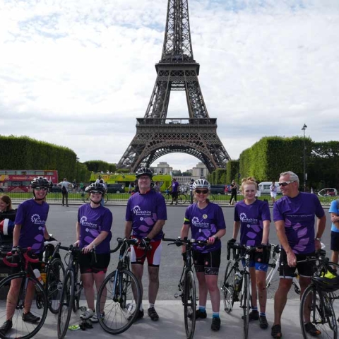 Samantha Harrison of Continued Care completed the London to Paris Bike Ride in aid of the Yorkshire Cancer Centre, with daughter Amy and friends Louise Annat, Andy Roberts, and Jon and Sally  Hatchard