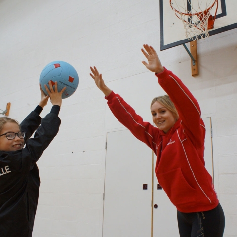 England and Manchester Thunder netball shooter, Nat Haythornthwaite with Eliza Tognetti-Shaw at last year’s Netball Fever Camp