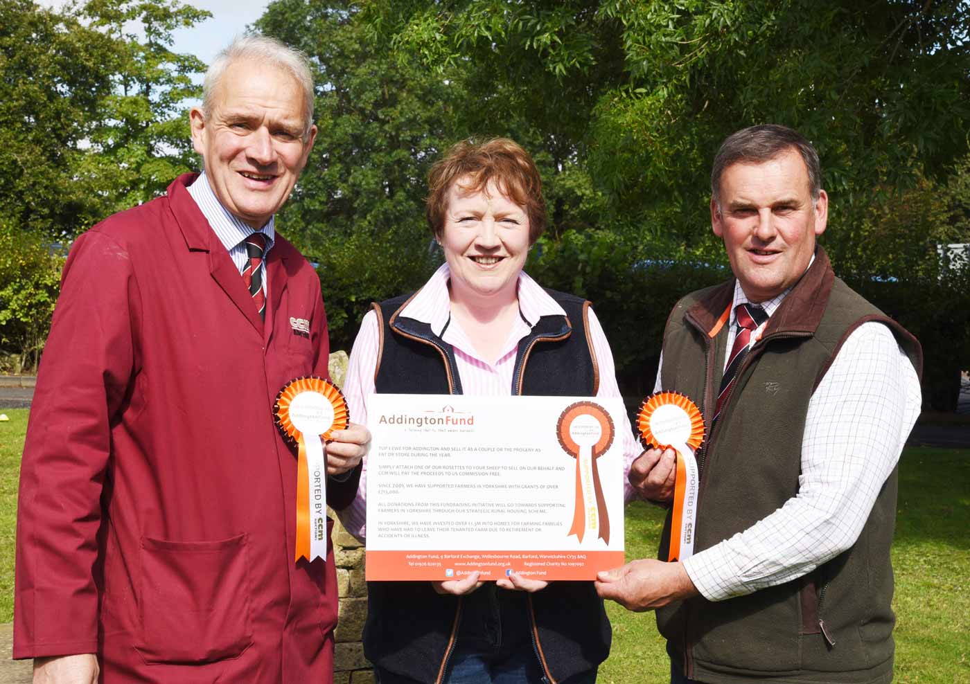 Pictured at the launch of the latest fund-raising initiative are, from left, Skipton Auction Mart’s general manager Jeremy Eaton, Addington Fund Trustee Christine Ryder and Craven Cattle Marts director Kevin Wilson, of Blubberhouses