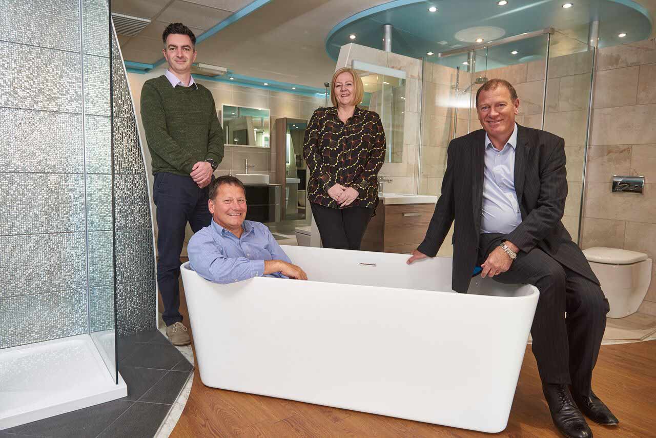 Richard Darley (designer taking care/servicing the Harrogate showroom/enquiries) Vicki Roberts (finance director) Tony Passmore (managing director) Steve Passmore, the gentleman in the bath (operations director)