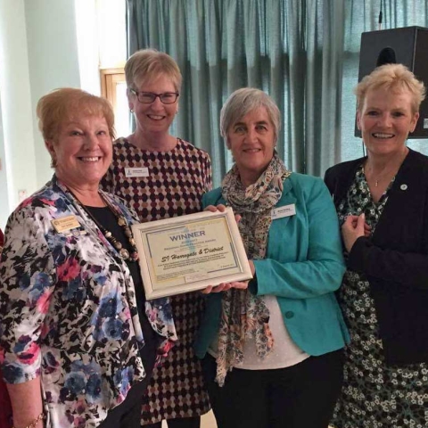 SI Harrogate & District: immediate Past President Pat Shore, Sandra Frier, President Nicola Harding, Val Hills With far left Yorkshire President Jennie Levick and far right Chris Clark, Yorkshire President Elect