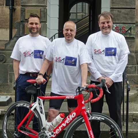 Charity Ride Recruitment Driver! Disability Action Yorkshire Chair Neil Revely is flanked by S+SA Architects directors Mark Fisher and Joel Smith