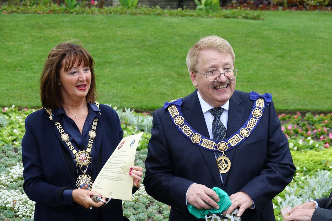 Harrogate Mayor, Coun Mrs Anne Jones and David S Pratt, the Provincial Grand Master of the Freemasons Province of Yorkshire West Riding
