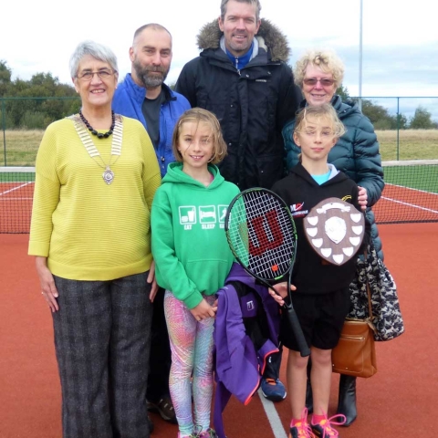 President Nicola Harding; Eilidh Owens, Niamh Owens, Matthew Owens, Matt McTurk, Maureen Ingleton (a member of the Harrogate & District Soroptimist Club)