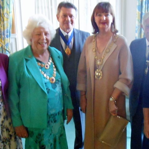 SI Harrogate & District President, Nicola Harding; Yorkshire Regional President; Jennie Levick; Mayor of Harrogate, Councillor Anne Jones and her consort, Steve Jones; Deputy Mayor of Ripon, Councillor Charlie Powell and his consort, Gillian Wilson