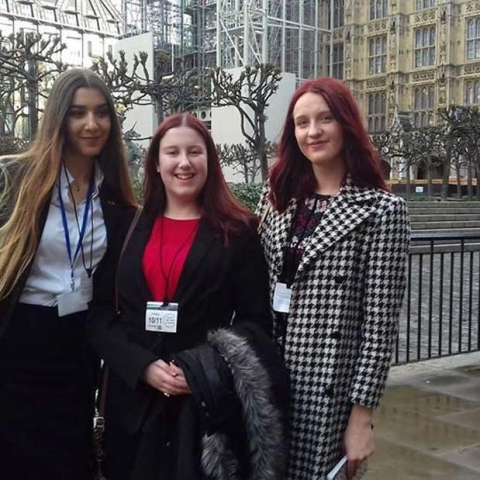 North Yorkshire’s three Members of the Youth Parliament, from left, Evie Stevenson, Kitty Jackson and Eden Shackleton
