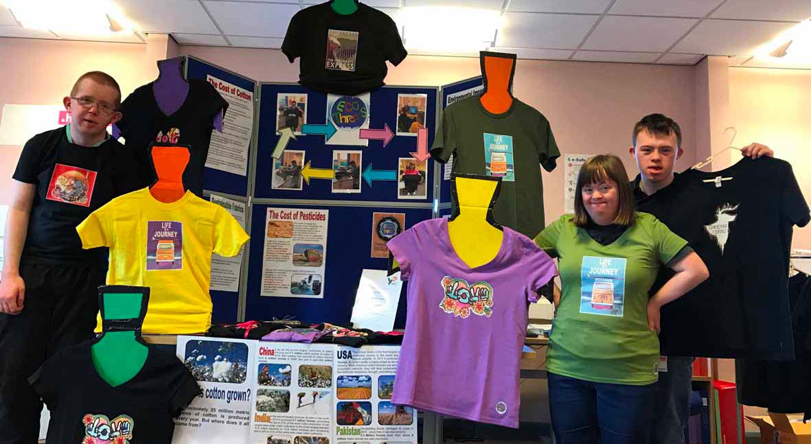 Students from Henshaws College take part in a range of entrepreneurial initiatives. These students, from left, David Offord, Laura Wells and Jake Vicars, won a national award and two regional awards for their environmentally-friendly T-shirt printing business, Eco Threads