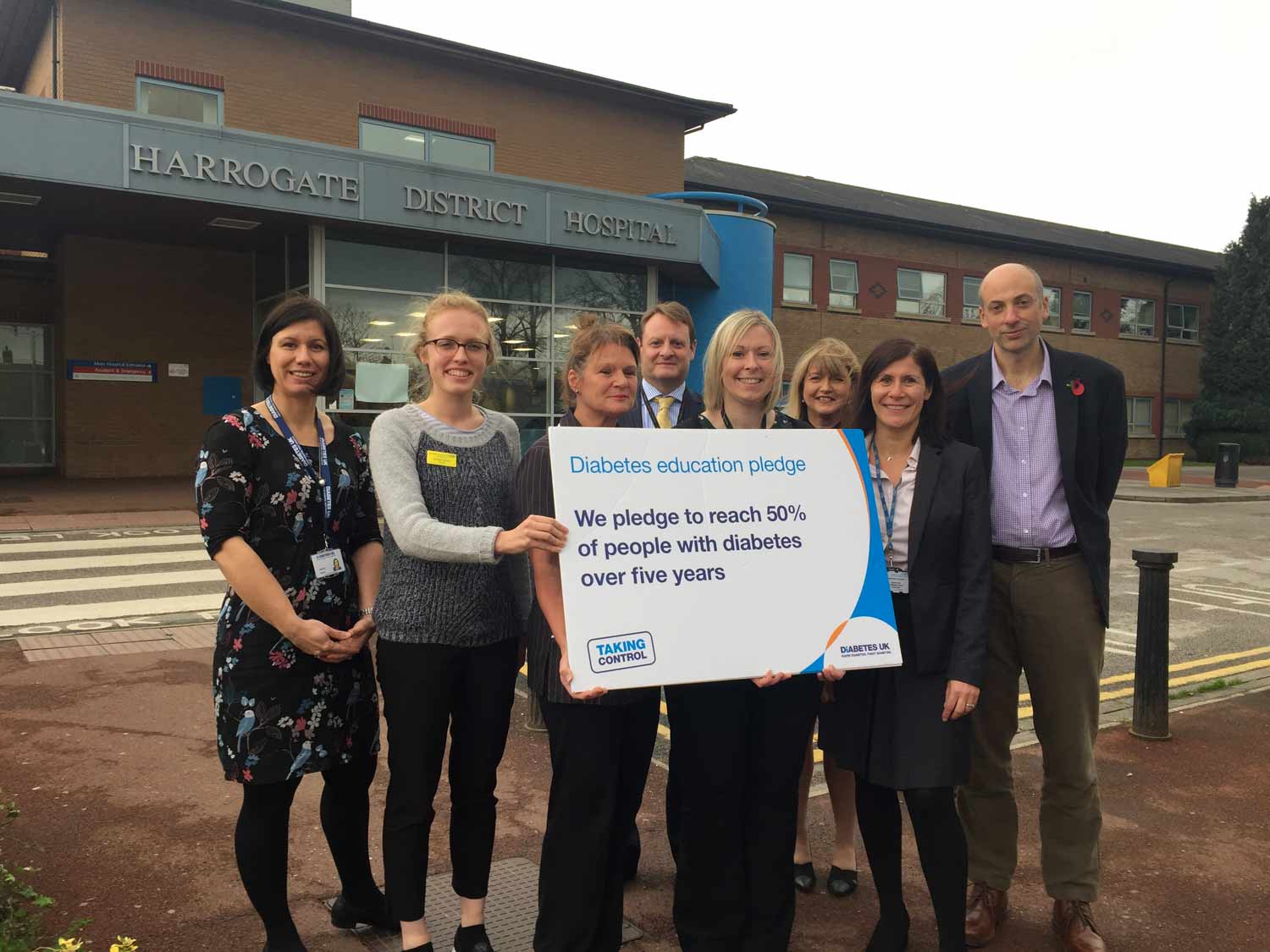 From left- Rachel Martin Improving Care Manager at Diabetes UK, Jemma Escreet, Dietitian, Harrogate and District NHS Foundation Trust (HDFT), Janet Carling, Lead Diabetes Specialist Nurse, HDFT, Andrew Alldred, Clinical Director, Long Term and Unscheduled Care, HDFT, Jodie Roberts, General Manager for Long Term Conditions, Elderly Care and Community Services, HDFT, Wendy Balmain, Director of Transformation and Delivery at Harrogate CCG, Suzanne Savage, Commissioning Manager and Dr Bruce Willoughby, Governing Body GP