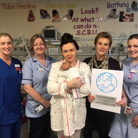 SCBU: Mum Hannah with baby Harrison and Special Care Baby Unit staff