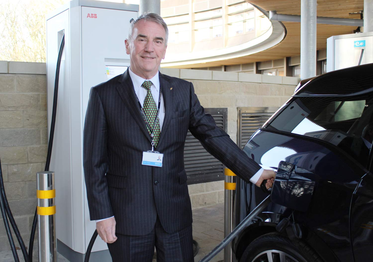 Councillor Phil Ireland, Harrogate Borough Council’s cabinet member for sustainable transport, tries out one of the three new rapid electric car chargers for public use at the council’s civic centre