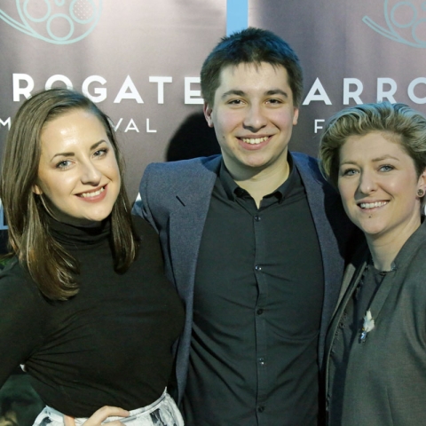 Left and right, Chelsea Talbot and Anna Francis-coates (Everyman Harrogate) with Adam Chandler of Harrogate Film Festival.