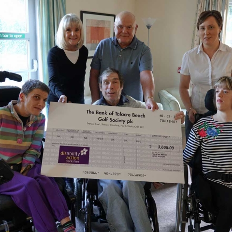 Pitch Perfect Effort! Pictured back row left to right are: Pauline Paul, Stephen Paul and Disability Action Yorkshire’s Claro Road Care Home Manager Karen Minteh and, front row left to right, Claro Road customers Eliza Bennett, Ian Slattery and Kaylie Atkinson