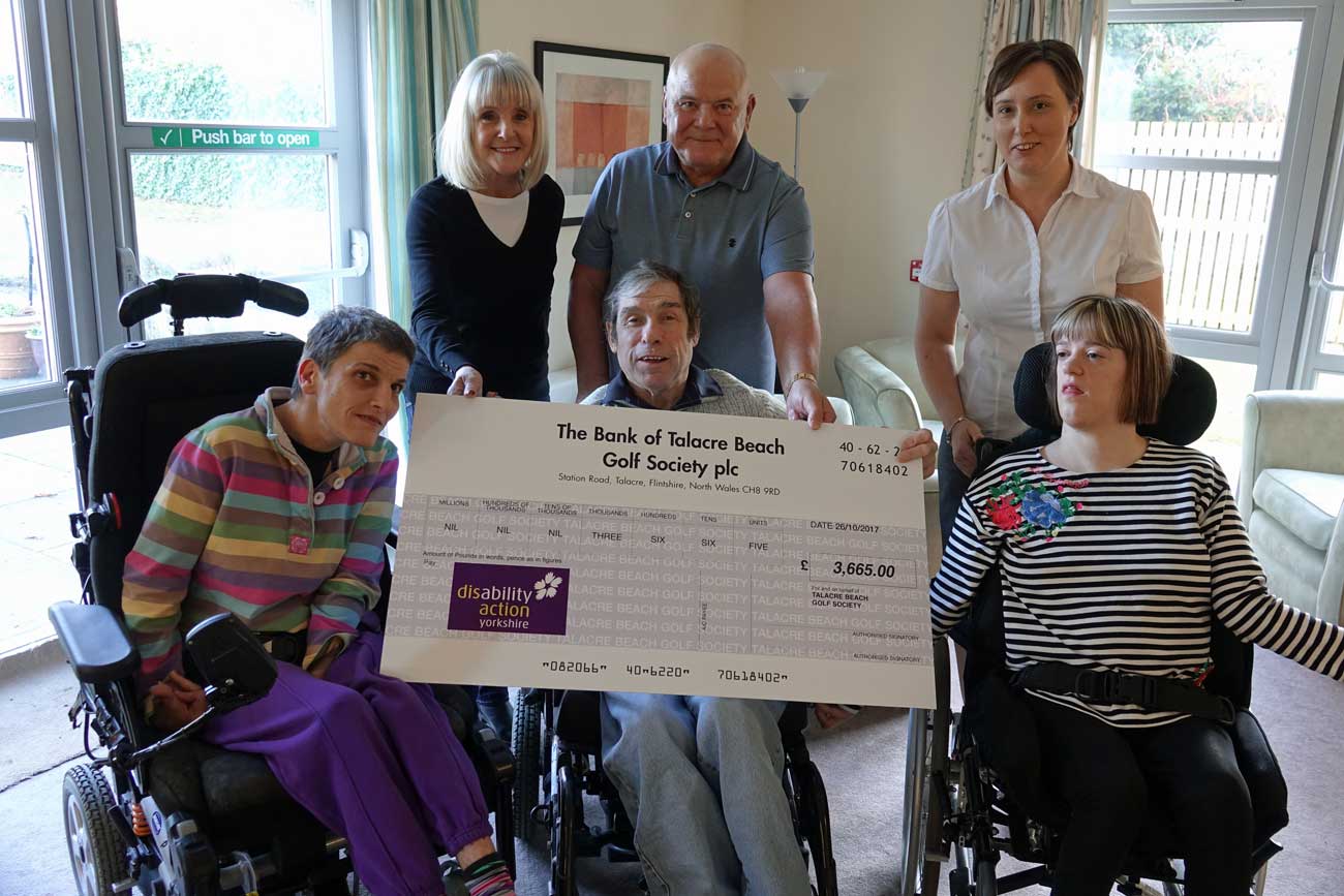 Pitch Perfect Effort! Pictured back row left to right are: Pauline Paul, Stephen Paul and Disability Action Yorkshire’s Claro Road Care Home Manager Karen Minteh and, front row left to right, Claro Road customers Eliza Bennett, Ian Slattery and Kaylie Atkinson