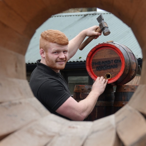 Good With Wood! T&R Theakston Ltd’s apprentice brewery cooper working on a Christmas pin