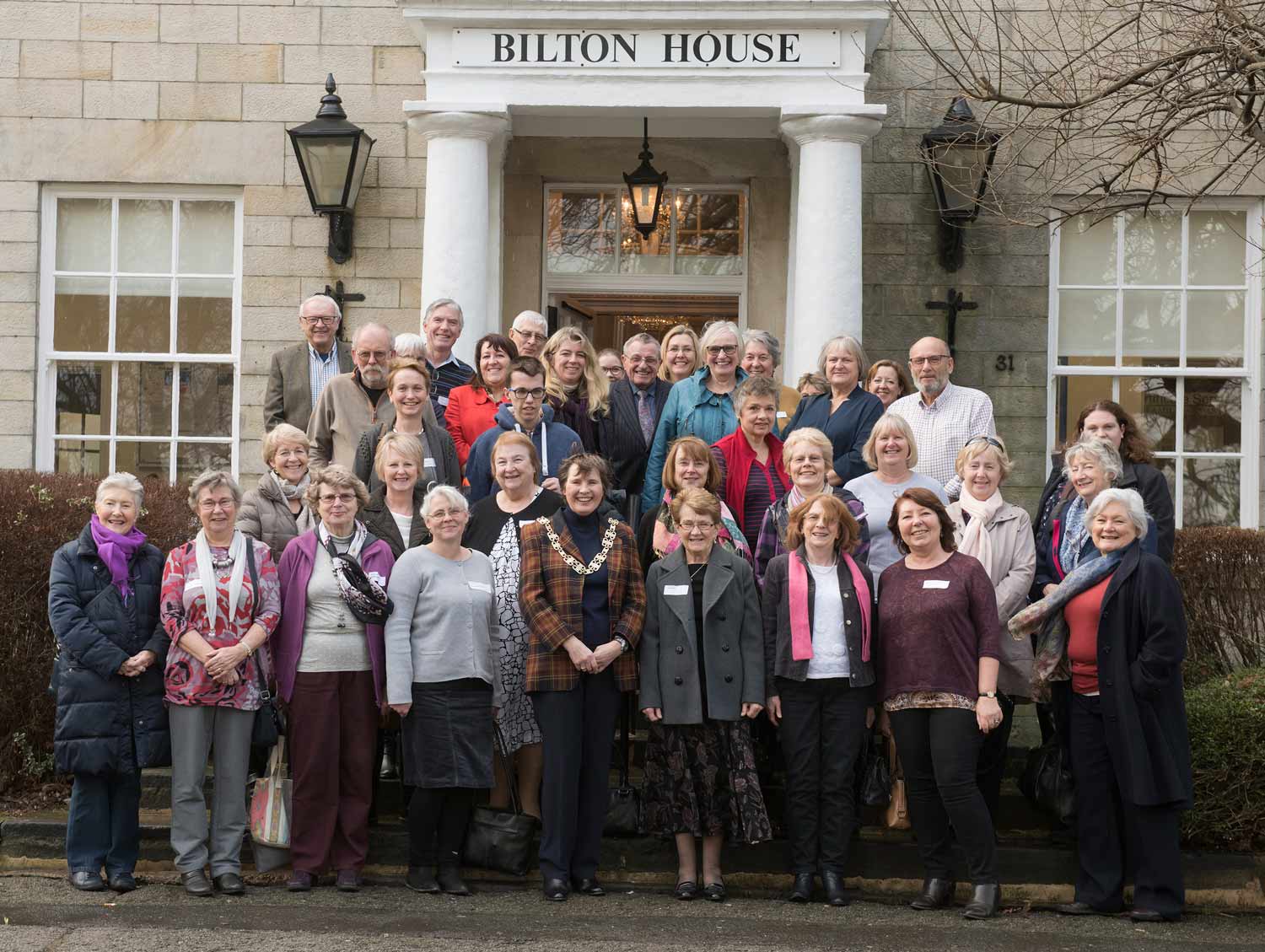 Library volunteers with County Council Chairman Cllr Helen Swiers (front, centre) during one of the events to say thank you at Bilton House in Harrogate