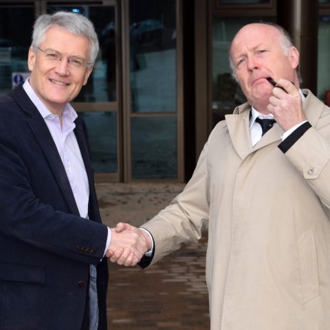 When Andrew meets ‘Harold’  - outside Harrogate’s new Civic Centre