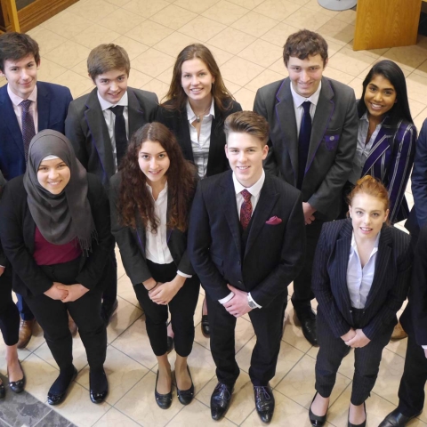 Upper sixth students from The Grammar School at Leeds who are holding Oxbridge offers: Back (L-R) Thomas Morgan, Ciaran Duggan, Lucy Burgin, David Alexander, Sanjana Gunasekaran, Matthew Andersen; Front (L-R) Lexy Shipley, Bushra Tellisi, Betsy Perry, Harry Gearty, Samantha Creswick and Nikhil Scot