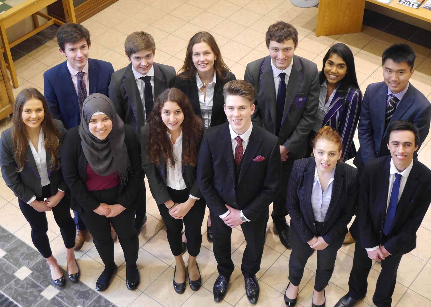 Upper sixth students from The Grammar School at Leeds who are holding Oxbridge offers: Back (L-R) Thomas Morgan, Ciaran Duggan, Lucy Burgin, David Alexander, Sanjana Gunasekaran, Matthew Andersen; Front (L-R) Lexy Shipley, Bushra Tellisi, Betsy Perry, Harry Gearty, Samantha Creswick and Nikhil Scot