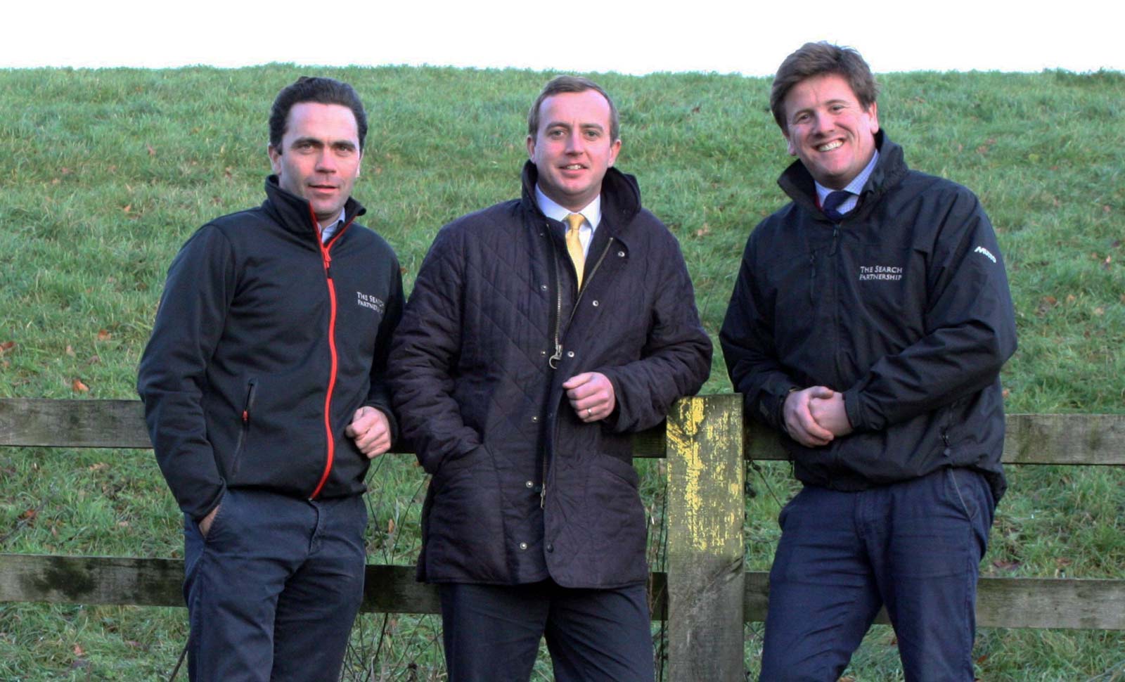 Toby Milbank, Steven Fieldsend and Tom Robinson celebrate the launch of The Land Management Partnership – part of The Search Partnership