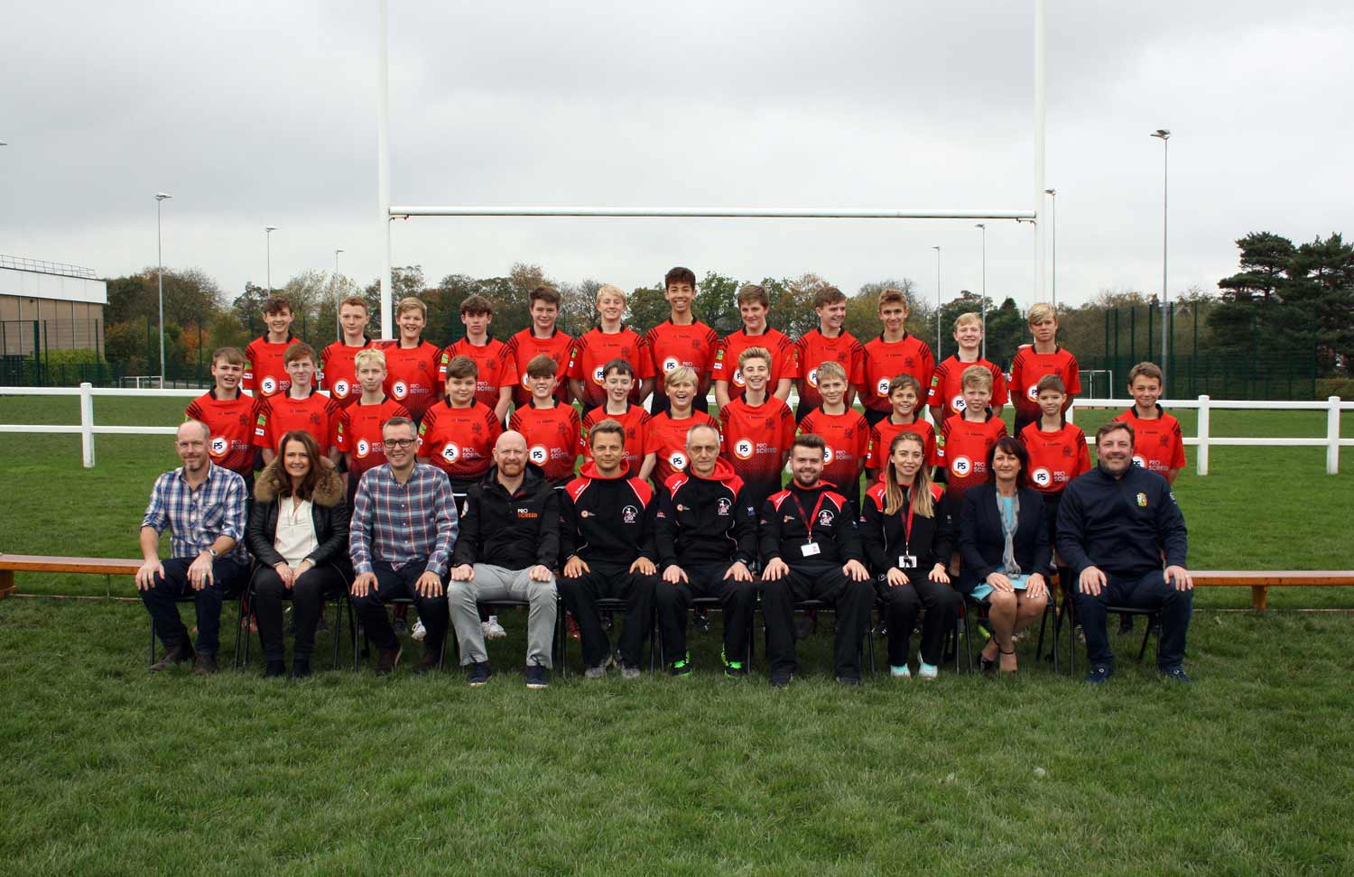 U14 team photograph Top L-R Oscar Wheeler, Tian Wilkinson, Alfie Rigby, Jack Pearce, Harvey Robinson, Freddie Yates, Harry Willard, Ollie Black, Daniel Jackson, Sam Dunmore, Francis Brennan, Tommy Carswell. Middle row L-R Barnaby Horberry, Ben Stewart, Archie Holtham, Daniel Shackleton, Henry Stubbs, Hugo O’Reilly Bolger, Jacob Garrett, Finn Creeney, Matthew Leatham, Samuel Hutchinson Roan Clawson, Tom Bland, Luca Cotton. Bottom row L-R Sponsors - Mr Goddard, Miss O’Reilly, Mr Clawson, Mr Rawet, Teachers – Andy McIntyre, Roy MacKay, Ryan Smith, Evie Jackson and Sponsors – Ms Calvert, Mr Black