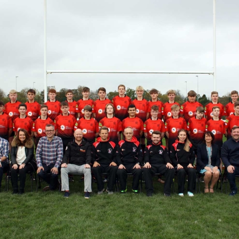 U16 team photograph Top L-R Matt Warren, Tom London, Thomas Wilson, Josh Salmon, Tom Morley, Finlay Baxter, Jonty Trott, Dominic Christy, Louis Woods Kelly, Oscar Poole, Taylor Jones, Aaron Walker, Jake Johnson, Max Williams, Will Mascie Taylor, Matt Whiteley. Middle row L-R Harry Sellers, Liam Terry, Stuart Pacey, Jack Haydock, Harry Rawet, Connor Spence, Andrew Charles, Joe Nichols, Oskar Goddard, Ollie Horberry, Jack Taylor, Zack Hull,   Sid Johnson, Rowan Zuba. Bottom row L-R Sponsors - Mr Goddard, Miss O’Reilly, Mr Clawson, Mr Rawet, Teachers – Andy McIntyre, Roy McKay, Ryan Smith, Evie Jackson and Sponsors – Ms Calvert, Mr Black