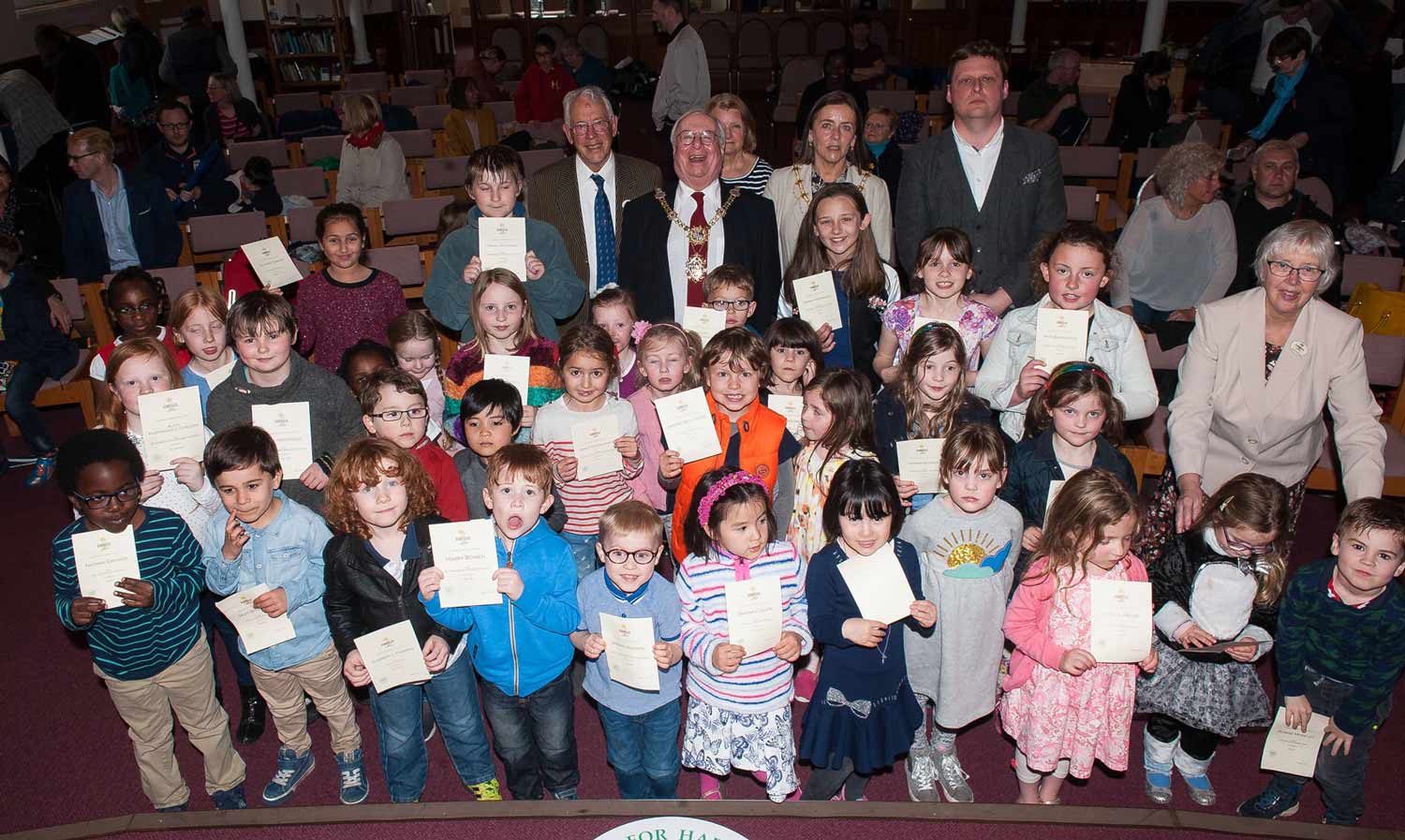 2017 awards ceremony: children presented with certificates by Mayor Cllr Nick Brown