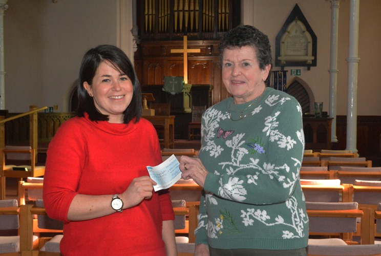 receiving the cheque for £800 is (Left) Jessica Price, centre manager for Baby Basics Harrogate and Janet Roberts, secretary of West Park United Reformed Church