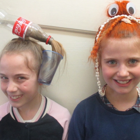 pupils at Belmont Grosvenor School with some Crazy Hair to raise money for The Rainbow Fund