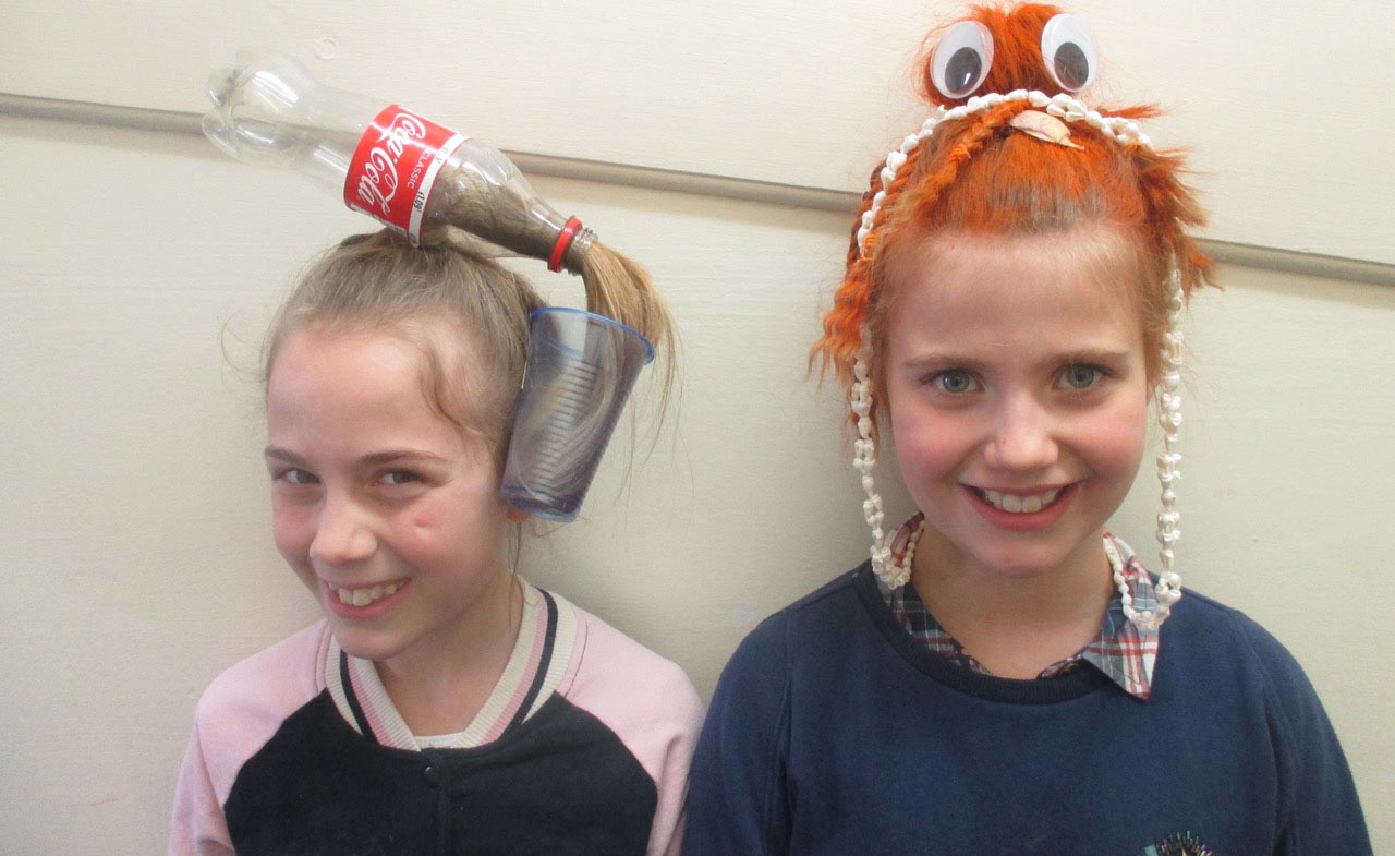 pupils at Belmont Grosvenor School with some Crazy Hair to raise money for The Rainbow Fund