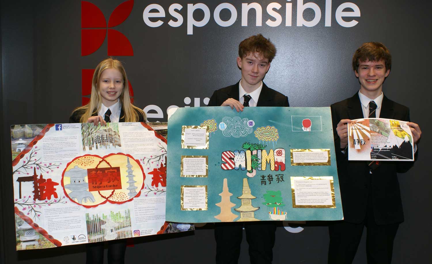 Students Chloe Verity, Oliver Houseman and Sam Corazzi will have their design work used to promote the new Japanese Garden at Harrogate’s Valley Gardens