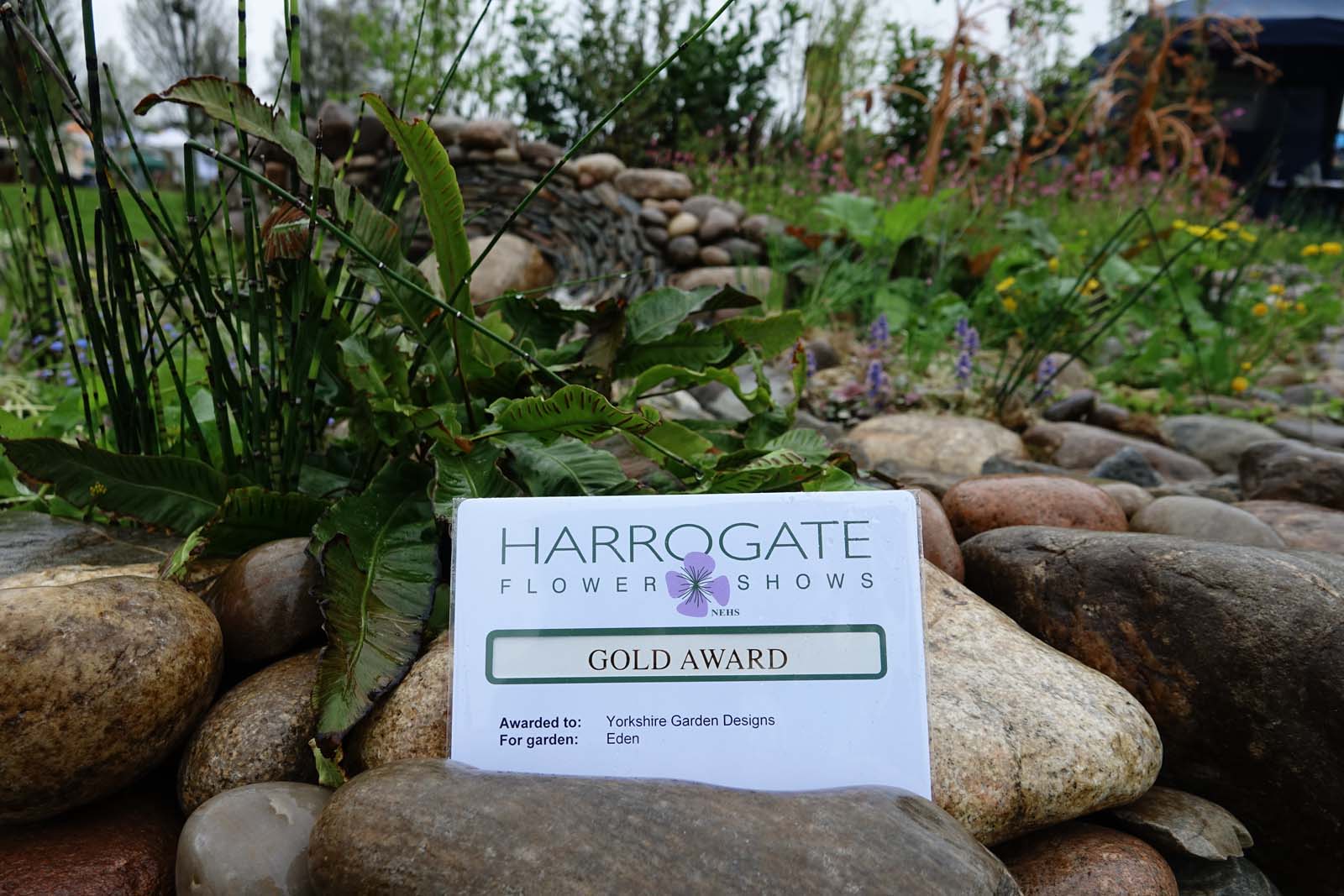 Local Garden designer, Lorna Batchelor and Stone Mason/ sculptor, Johnny Clasper have collaborated on a garden design to win a Gold Award at the Spring Flower Show in Harrogate - 27 April 2018.