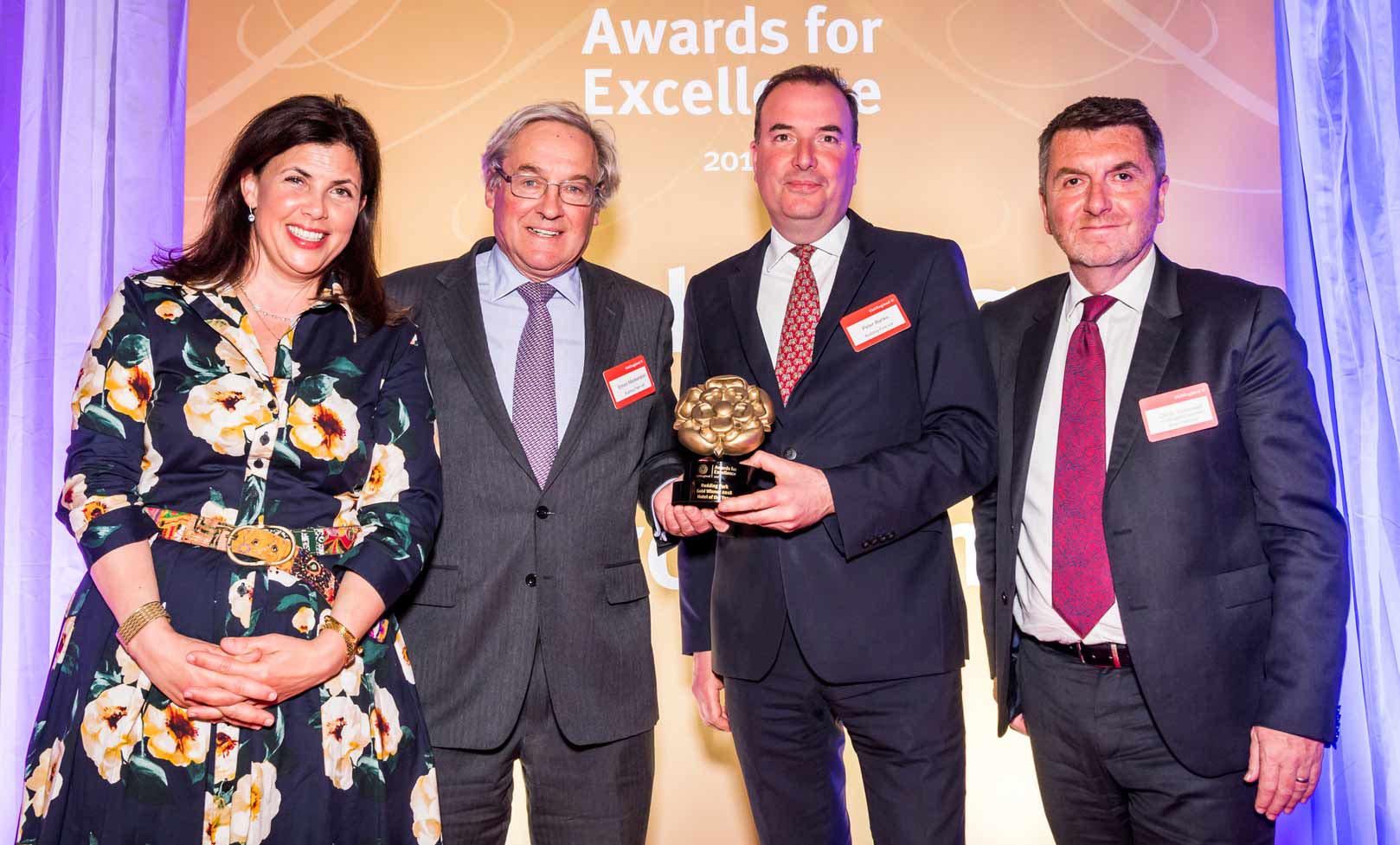 L to R: Kirsty Allsopp (Television Presenter), Simon Mackaness (Rudding Park Owner,) Peter Banks, (Rudding Park Managing Director) and Denis Wormwell (Chairman VisitEngland Advisory Board).