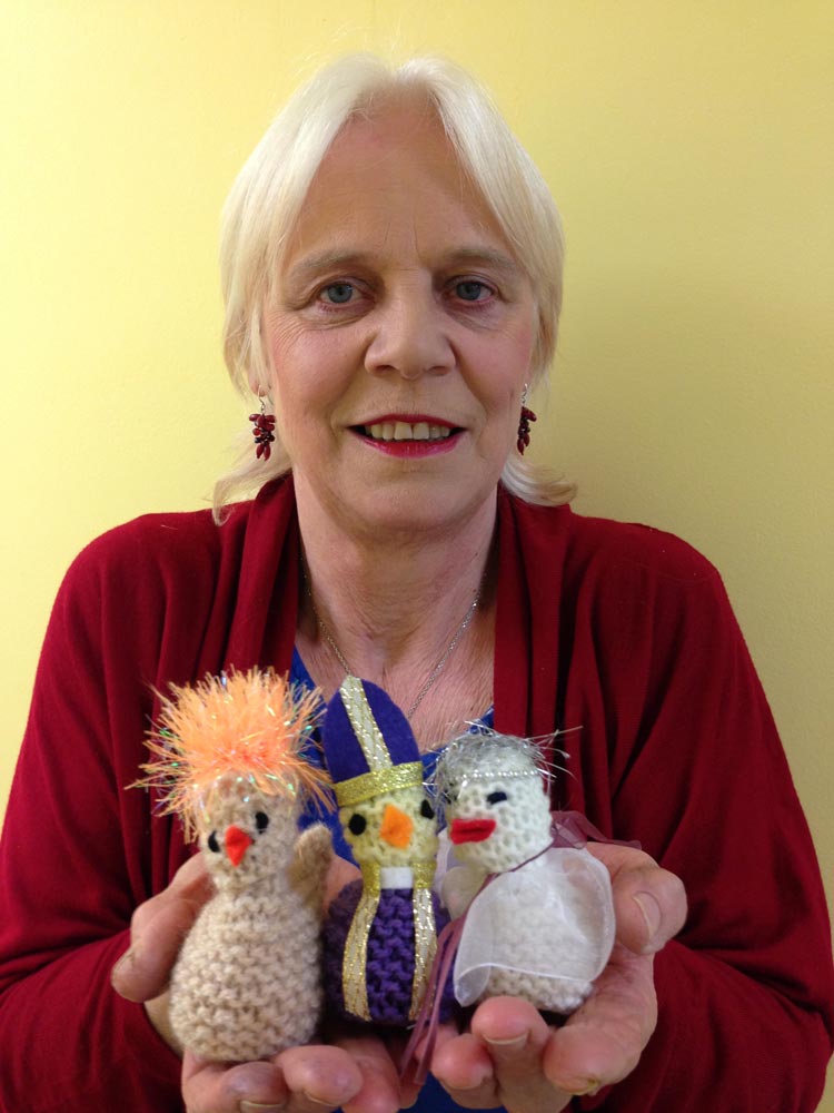 Carers’ Resource chief executive Chris Whiley holds the knitted chicks