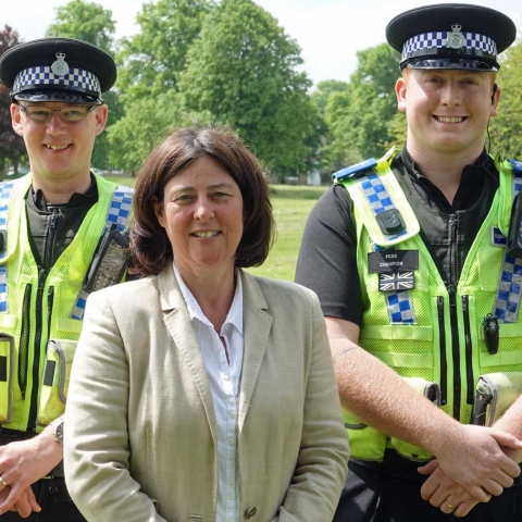 PCSO John Jakes, Julia Mulligan, Police and Crime Commissioner and PCSO Will Champion