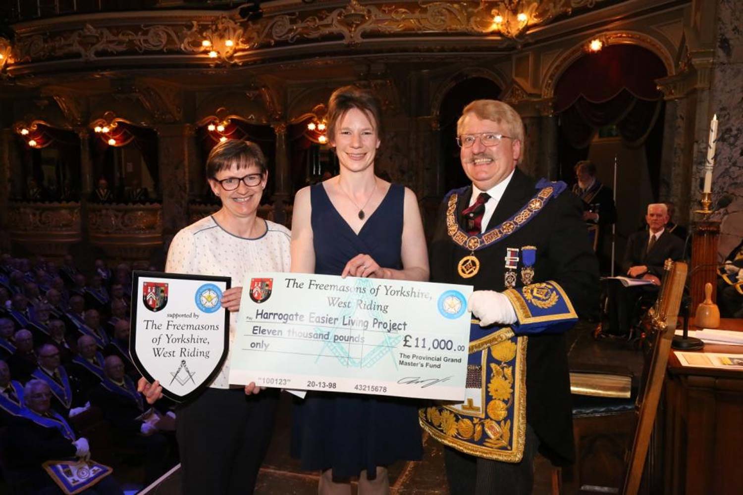 £11k HELPing hand! David S Pratt, the Provincial Grand Master of the Province of Yorkshire West Riding with Frances Elliot (right) Head of Practical Support Services, overseeing all the HELP projects; and Karen Weaver, Chief Executive Officer of  Harrogate and Ripon Centres for Voluntary Service