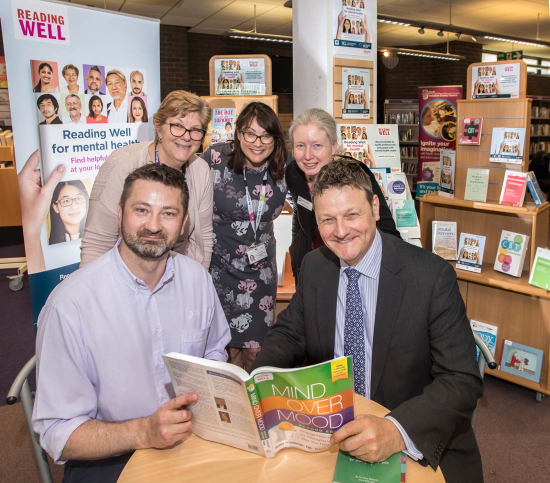 At the launch of the collection at Northallerton library are (from left, seated) Greg Kubas, outreach librarian, and Cllr Greg White; (standing) Susan Muriel, from national charity Making Space; Clare Jones, occupational therapist, NHS Tees, Esk and Wear Valleys; and Mel Fowler, area librarian