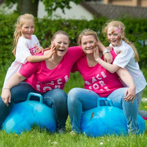 Cancer Research UK Harrogate Fundraising Manager Rachel Speight-McGregor, her sister Sarah Stower, niece Heidi Stower and her best friend Molly-Rose Warren are ready to bounce into action at Pretty Muddy Harrogate