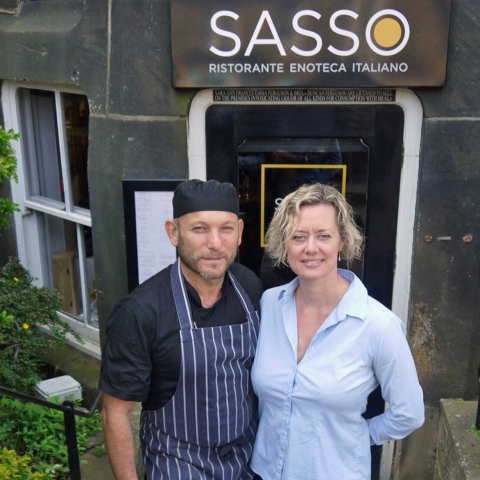 Sara and Stefano outside Sasso restaurant in Harrogate