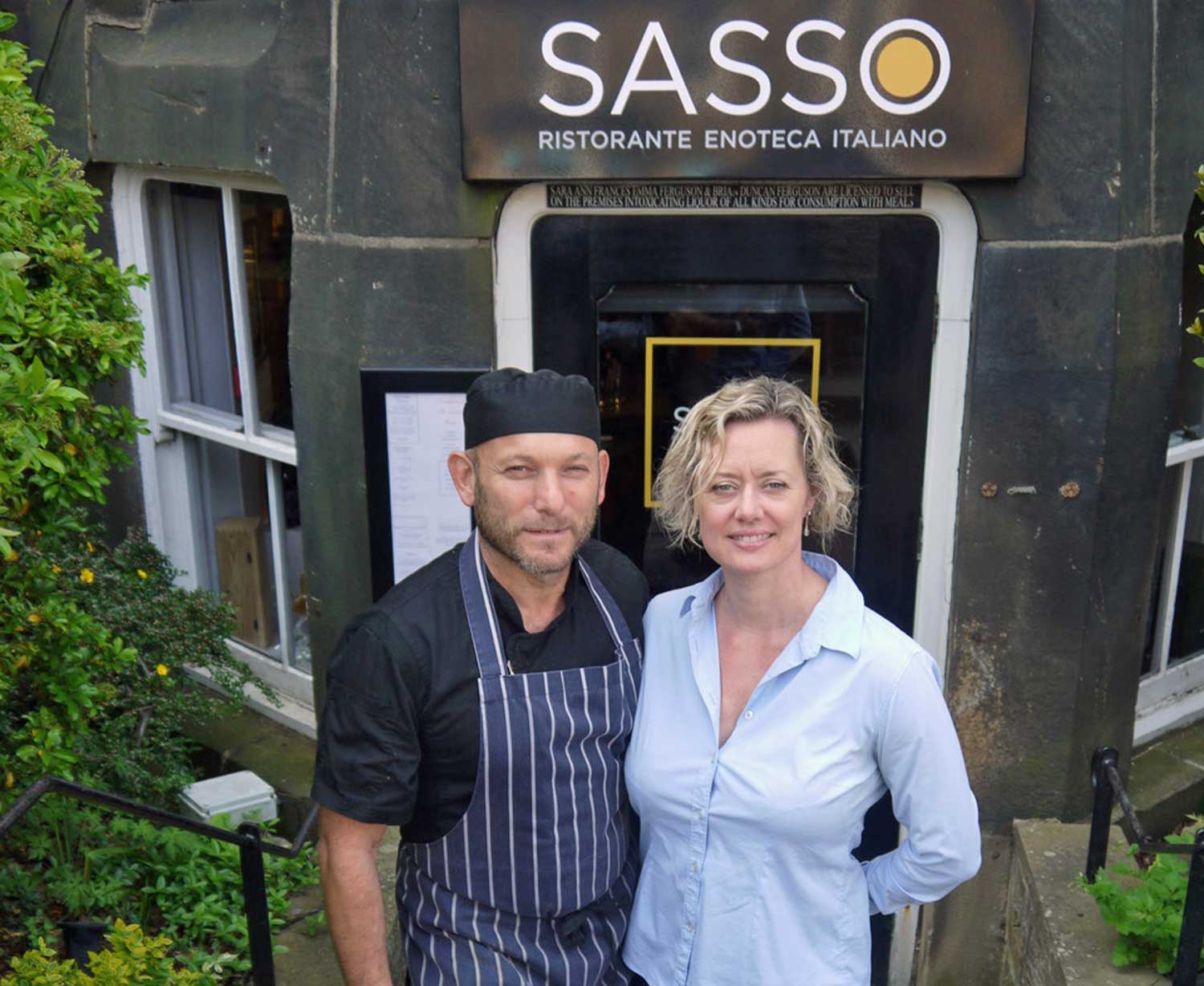 Sara and Stefano outside Sasso restaurant in Harrogate