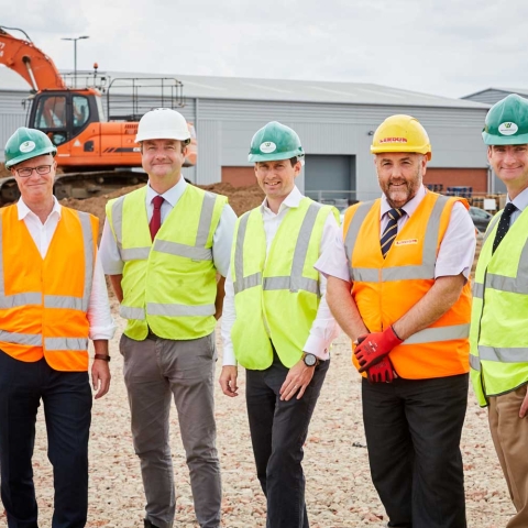at the start of work on Ash Way III are Rockspring Hanover Property Unit Trust director, Shaun Hose; Bon Bon’s founder and general manager, Mark Rowntree and Wharfedale Property Management director, Tim Munns