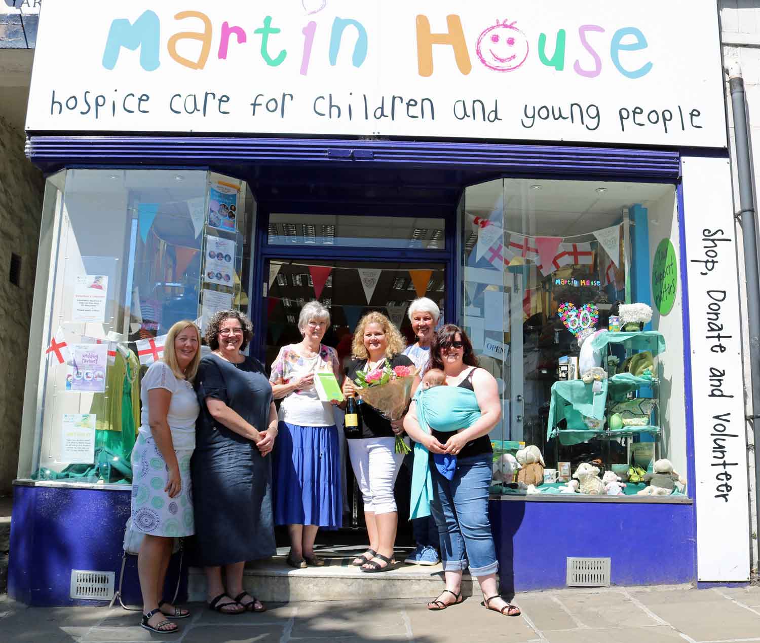 (From left) Retail and development manager Stephanie Rimmington, head of retail Vicki Burnett, shop volunteer Sandra Swindells, shop manager Andrina Reynoldson, volunteer community ambassador Roma Guy and assistant manager Helen Wray with the award