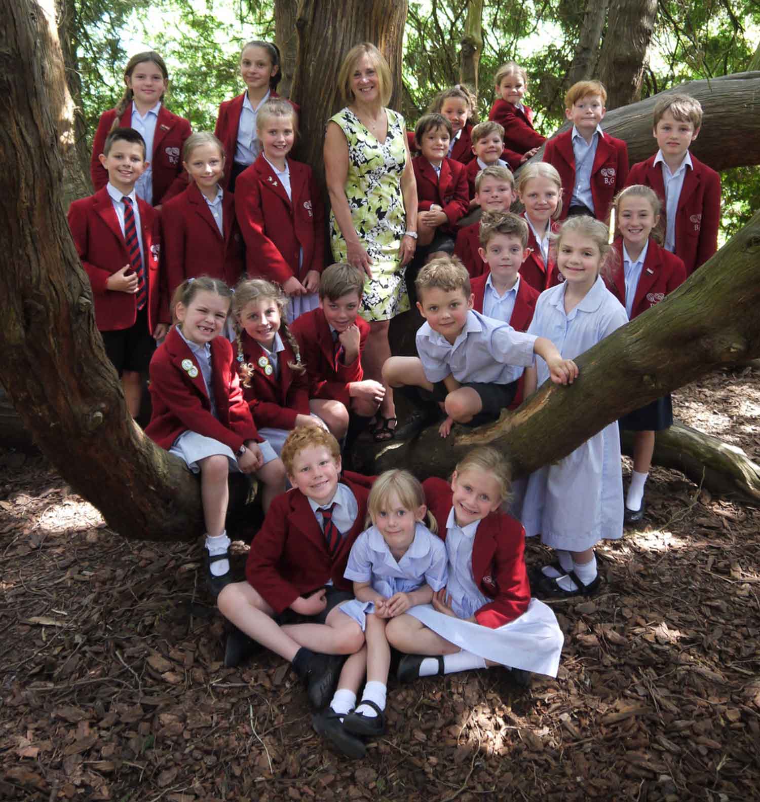 Mrs Merriman with pupils at Belmont Grosvenor School inside the school’s very own Magic Tree