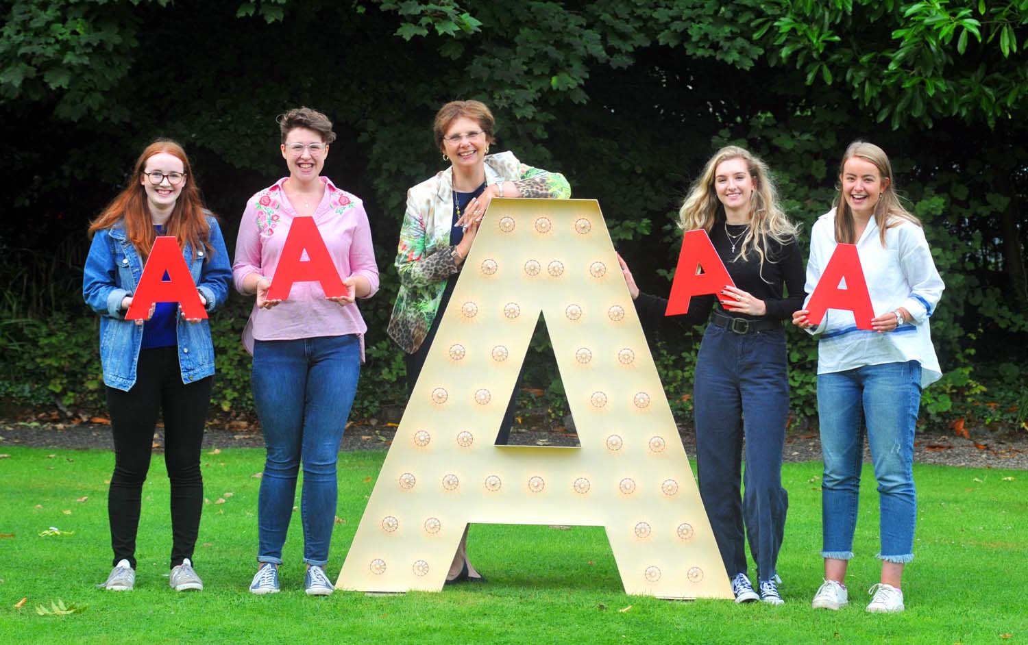 Sylvia Brett, Principal of Harrogate Ladies’ College, celebrates excellent A level results with pupils