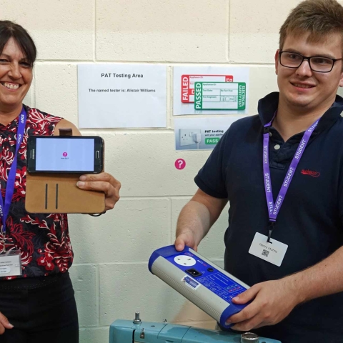 Now I Can! Disability Action Yorkshire Training Manager, Denise Baynton, and trainee Henry Munro with the assistive technology “How Do I?” app