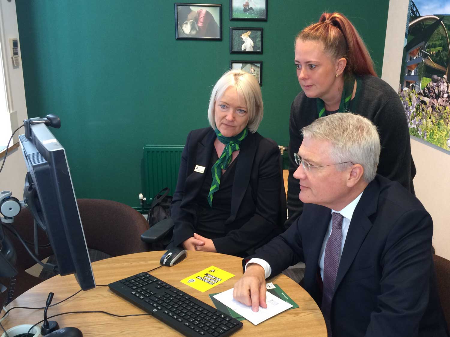 (L – R) Jo Medd and Emma Brierley demonstrate some of the latest security techniques to Andrew Jones MP