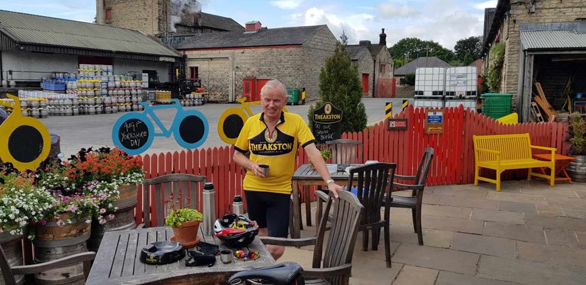 River Rider! Retired Major General Michael Charlton-Weedy, CBE DL, enjoys a pint of his favourite Theakston XB at the end of his two-day, 114-mile journey