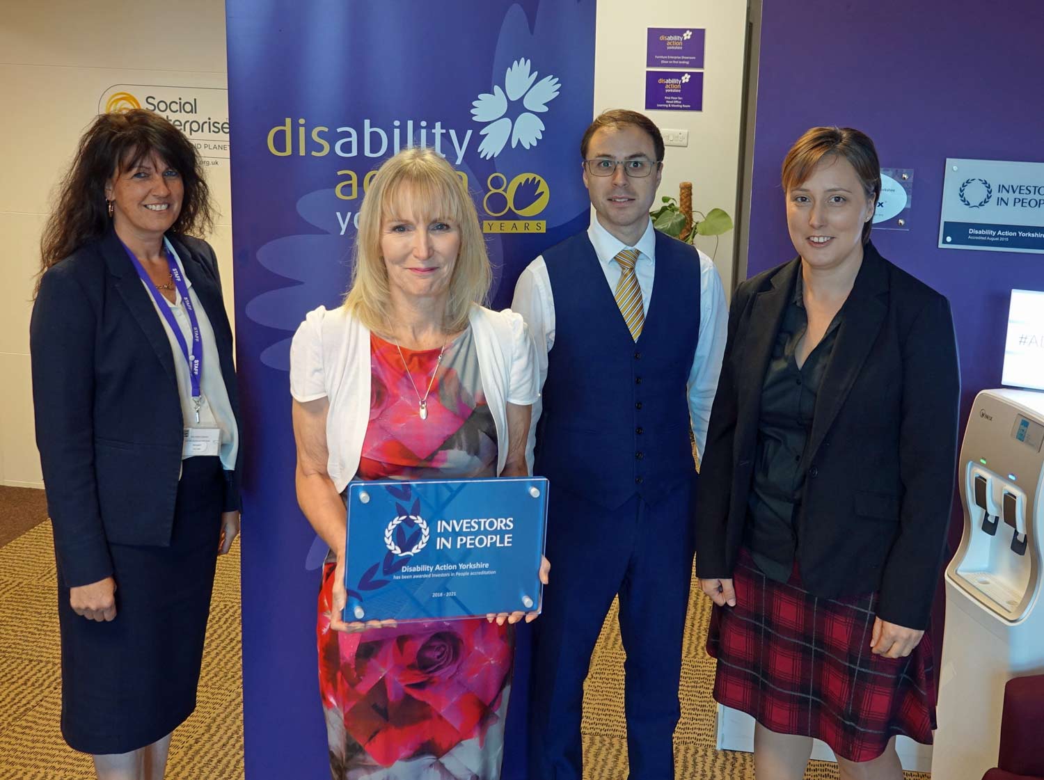 Putting People First! Pictured from left Disability Action Yorkshire Training Manager Denise Baynton, Chief Executive Jackie Snape, Operation Manager David Ashton-Jones and Karen Minteh, manager of the charity’s Claro Road residential home