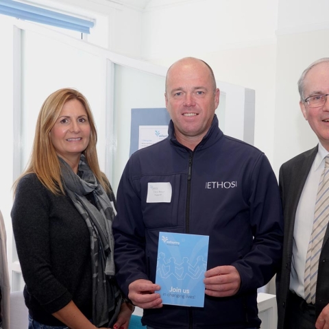Emily Fullarton, Director at Wellspring (left) is pictured with Chris and Carolyn Brown from Ethos Asset Finance and charity trustee Nigel McClea (far right)